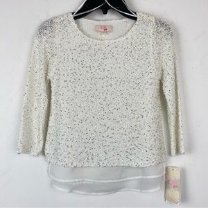GB Girls size 6 Ivory Silver Sequin Long Sleeve Layered Sweater Top
